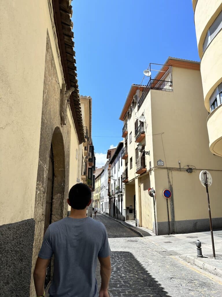 The cobblestone side streets of Granada, Spain.