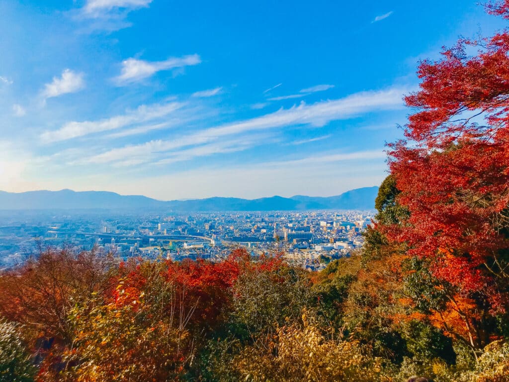 Panoramic view over the Kyoto cityscape from a lookout point on Mount Inari
