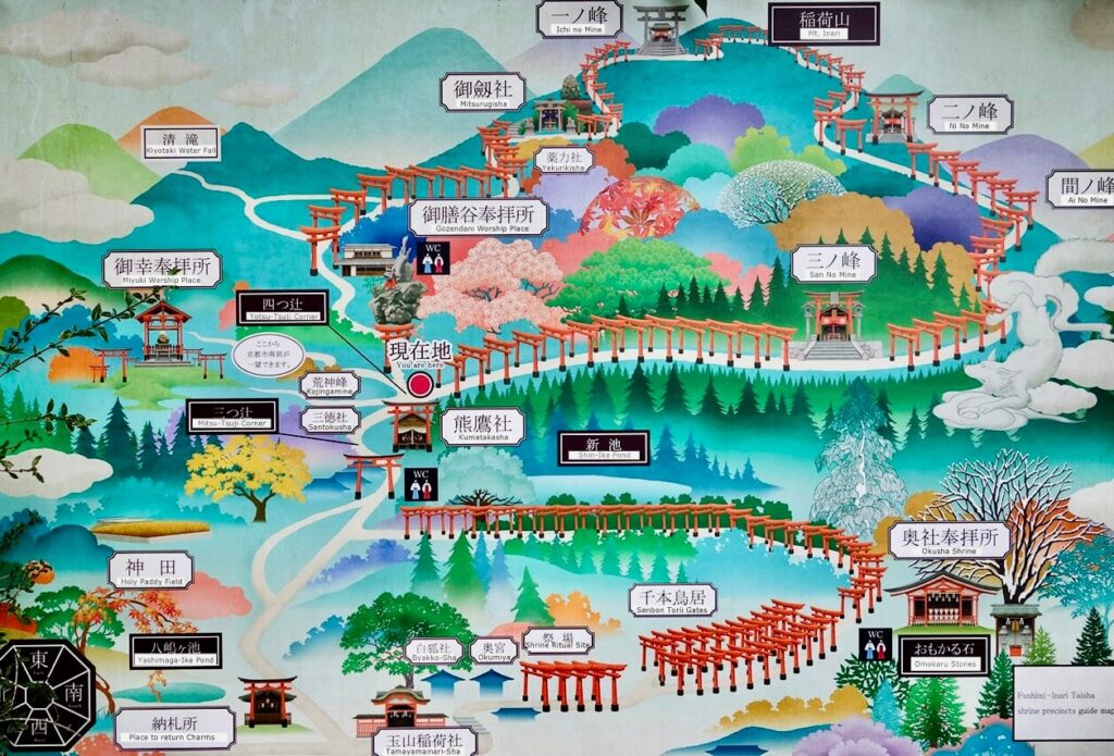 Map of trails at Mount Inari and Fushimi Inari Taisha