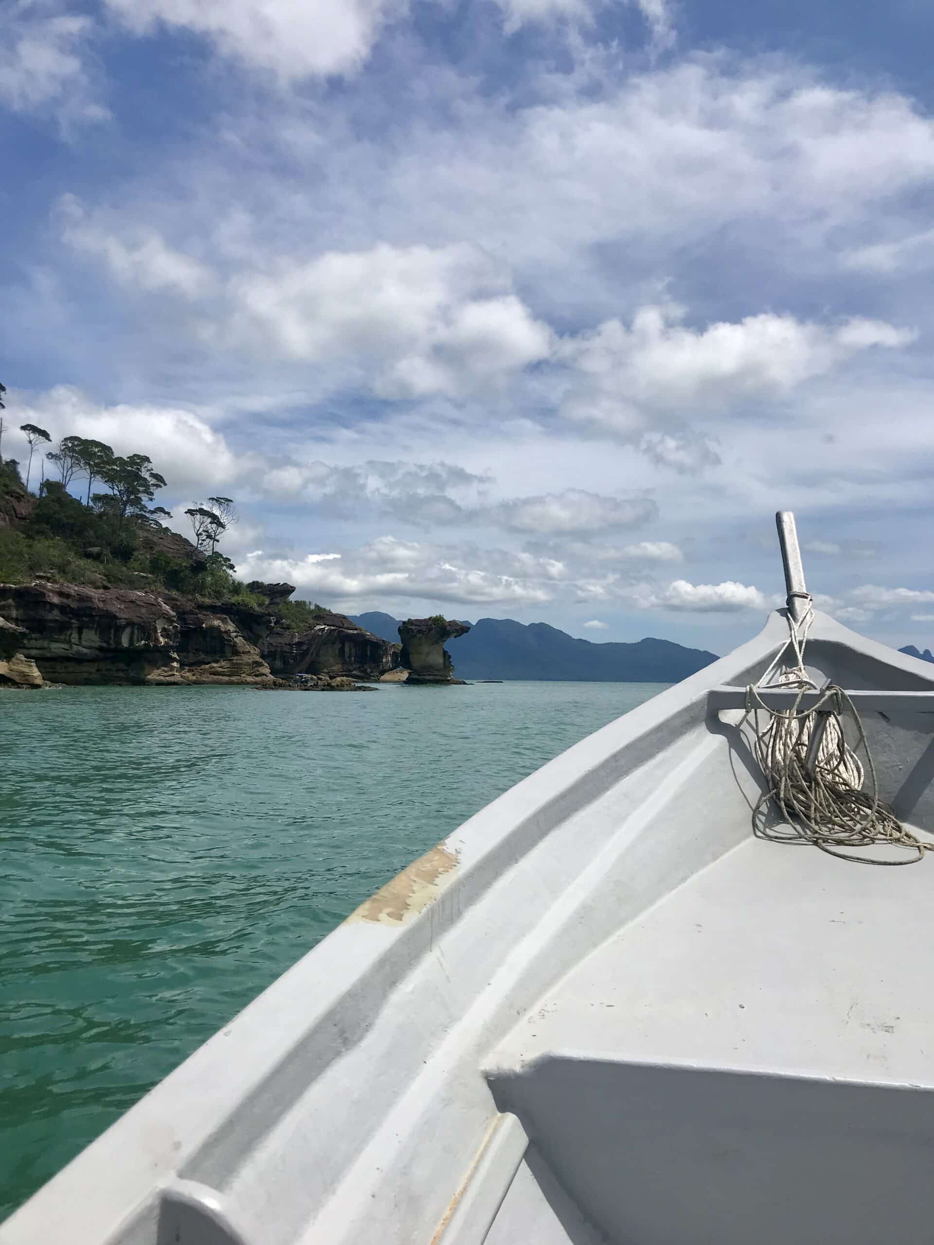 A view of the sea stack at Bako National Park from a boat.
