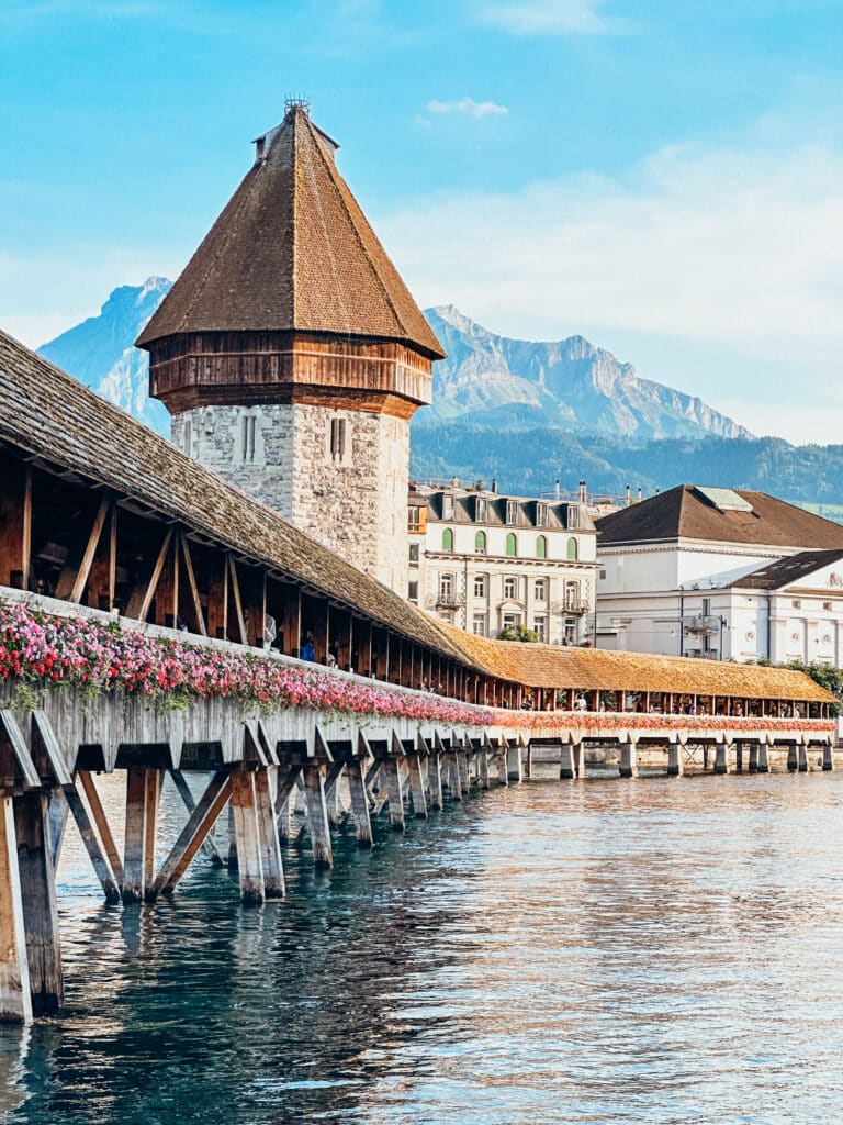 The famous Chapel Bridge in Lake Lucerne, Switzerland