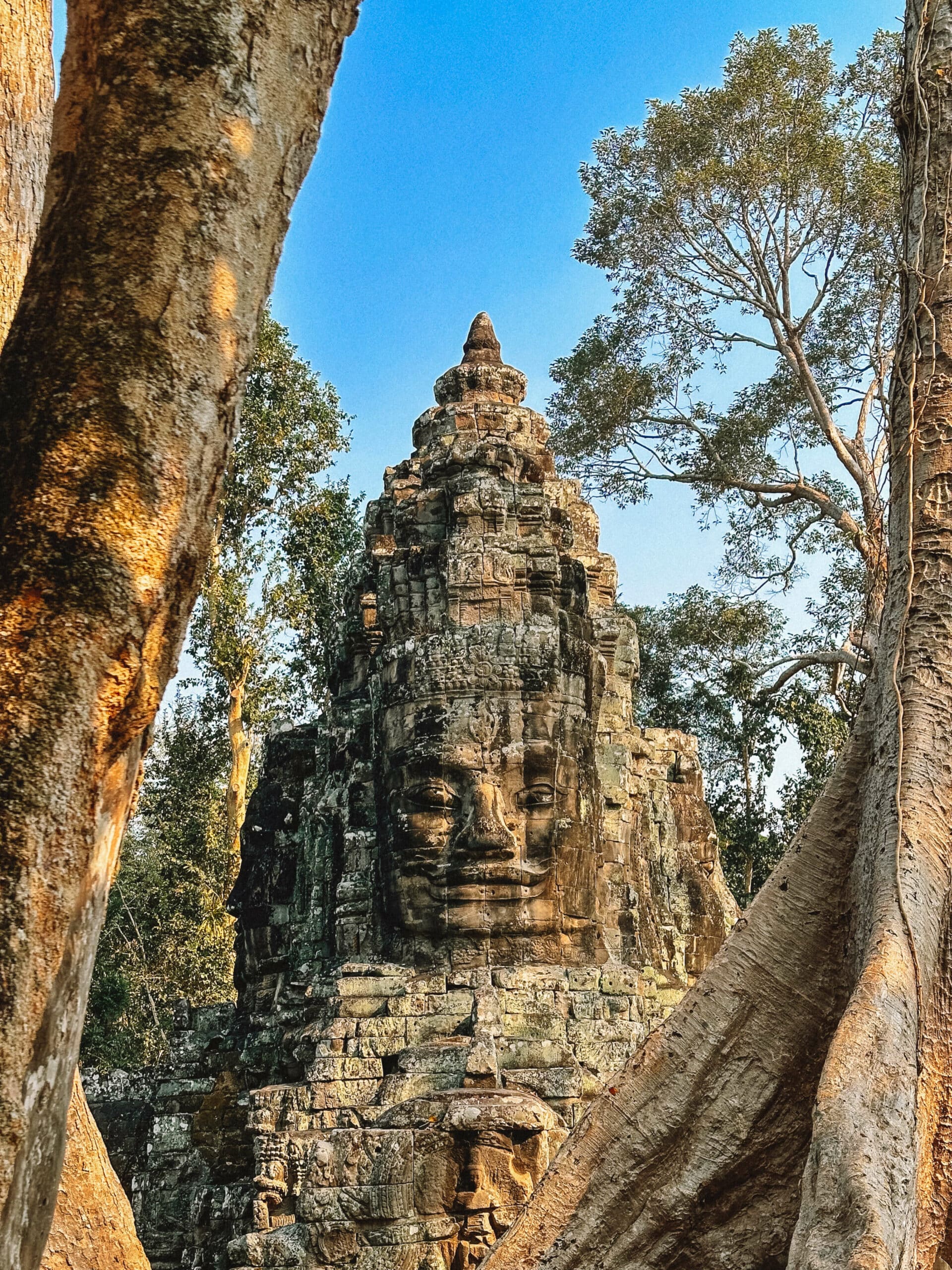 One of the four faces of the Victory Gate of Angkor Thom, Siem Reap, Cambodia