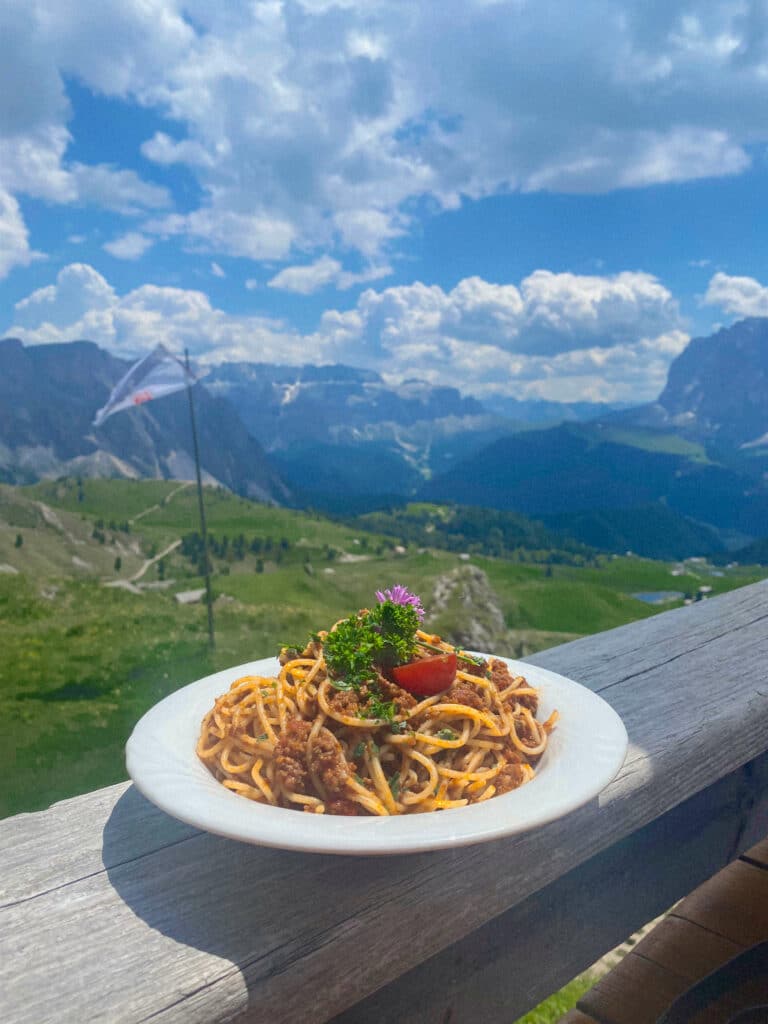 Pasta Bolognese and a view