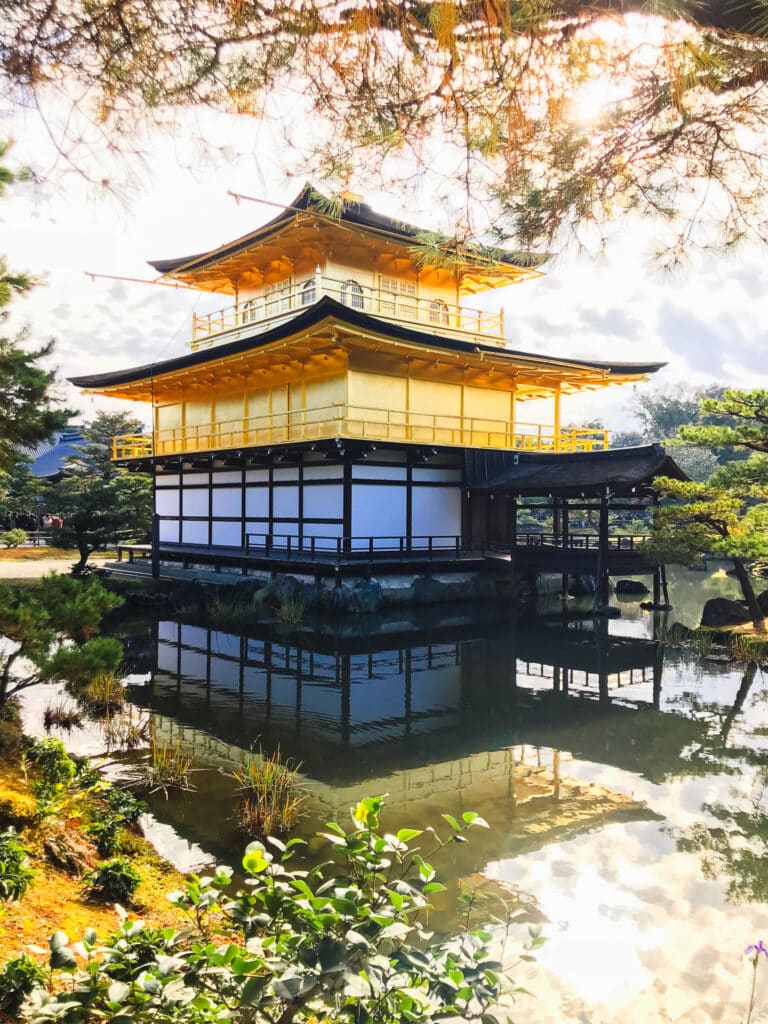 A closer view of the gold leafed walls of Kinkakuji Golden Pavilion
