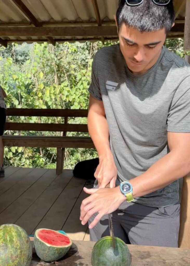 Chopping watermelon