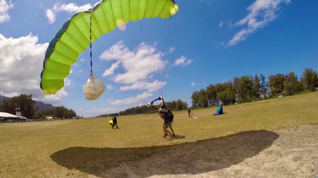 The landing during tandem skydiving