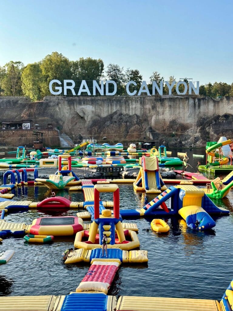 Inflatable fun at the Grand Canyon Adventure water park. Chiang Mai, Thailand.