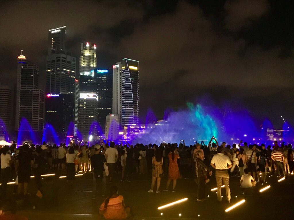The fountains and lasers at the Spectra Lights Show, Singapore