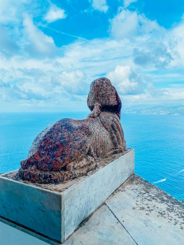 The famous red granite sphinx at Villa San Michele