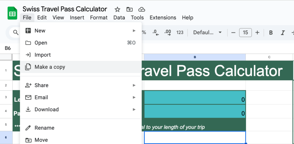 How to save a copy of our Switzerland Best Travel Pass Calculator to your own Google Drive.