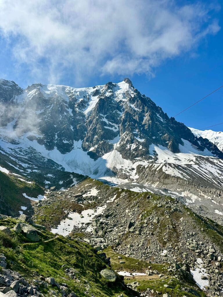The view from the mid station of Aiguille du Midi in Chamonix, the French Alps