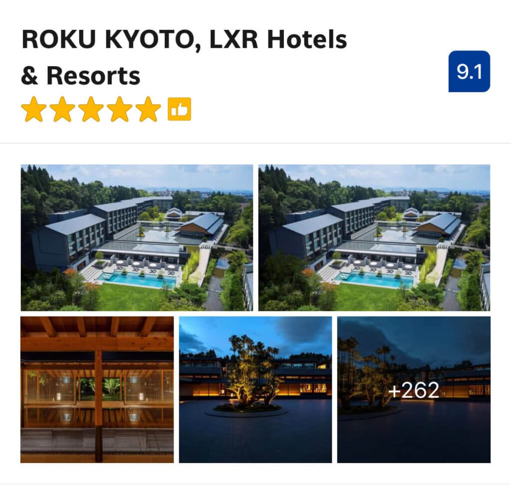 ROKU Kyoto, LXR Hotels & Resorts (Luxury $$$) – A tranquil luxury retreat nestled in Kyoto’s northern hills, with an open-air onsen pool, fine dining, and nature-wrapped design, just a short ride from Kinkaku-ji.