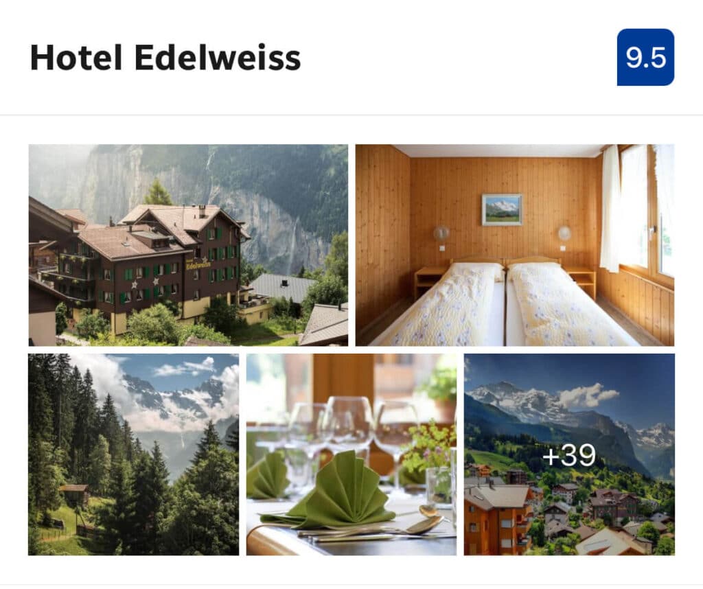 Hotel Edelweiss – (Budget $)

One of the best-value stays in Wengen, Hotel Edelweiss is known for its warm hospitality, hearty breakfasts, and sweeping views from the dining room terrace. It's a cozy, no-fuss pick for travelers who want a comfortable base with a personal touch.