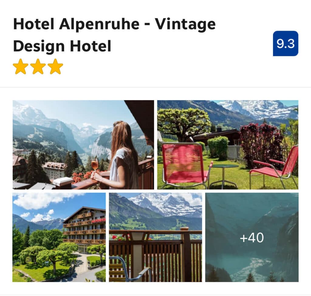 Hotel Alpenruhe – (Mid-Range $$)

Perched above the village, Hotel Alpenruhe lives up to its name with a tranquil atmosphere and panoramic views. The location is slightly tucked away, but that just adds to its appeal if you’re craving quiet mornings and a restful stay.