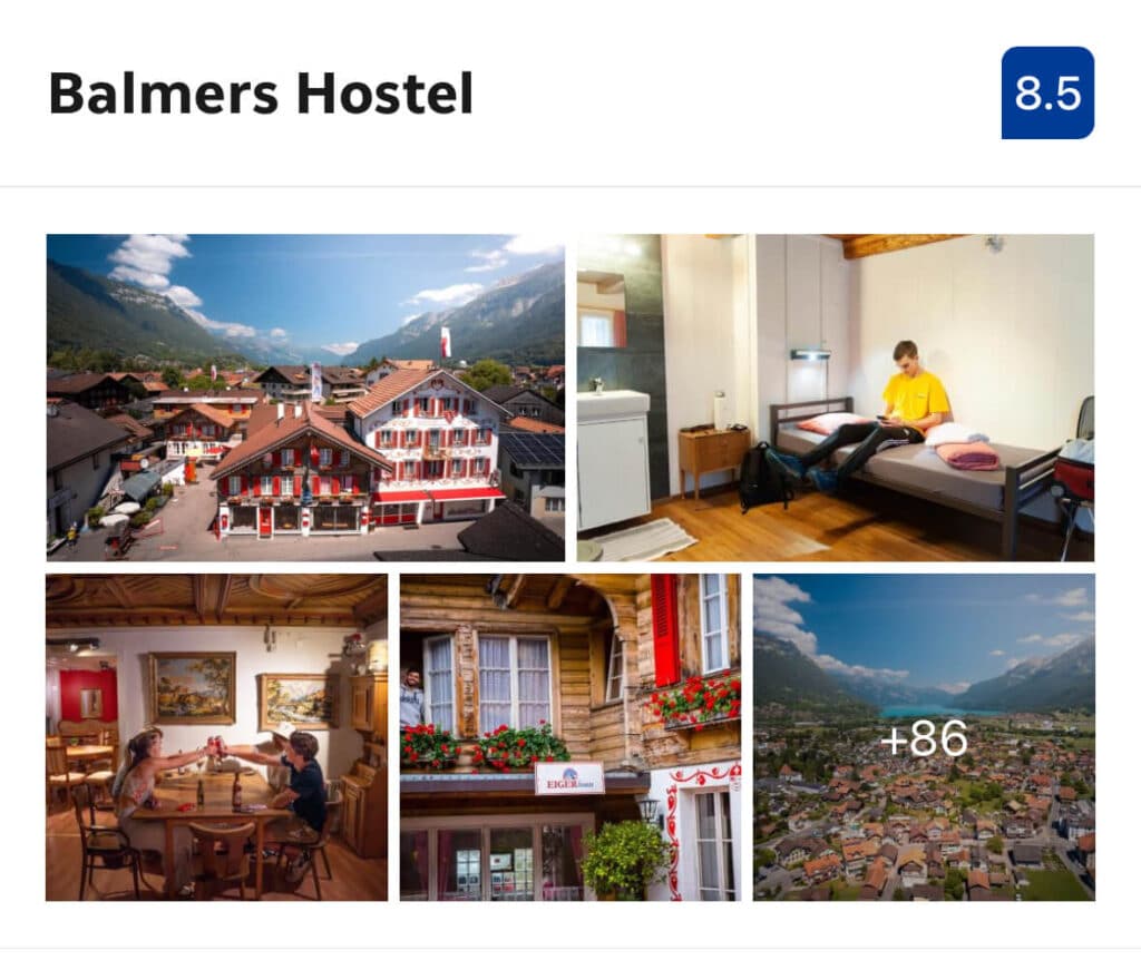 Balmers Hostel – (Budget $)

One of the most iconic hostels in Switzerland, Balmers is a social hub for budget travelers and backpackers. With dorm rooms, a lively bar, and a communal garden, it’s ideal for anyone looking to meet fellow adventurers without breaking the bank.