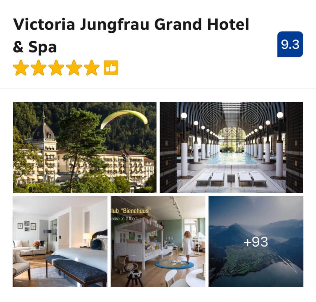 Victoria Jungfrau Grand Hotel & Spa – (Luxury $$$)

The crown jewel of Interlaken’s accommodations, the Victoria Jungfrau is a 5-star grand hotel with an elegant spa, opulent interiors, and views of the Jungfrau massif. Perfect for travelers looking to be pampered in style—or live out a Belle Époque fantasy.