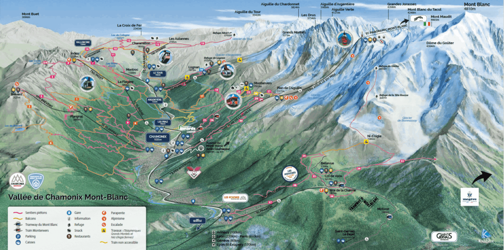 Map of the villlages in the Chamonix Valley