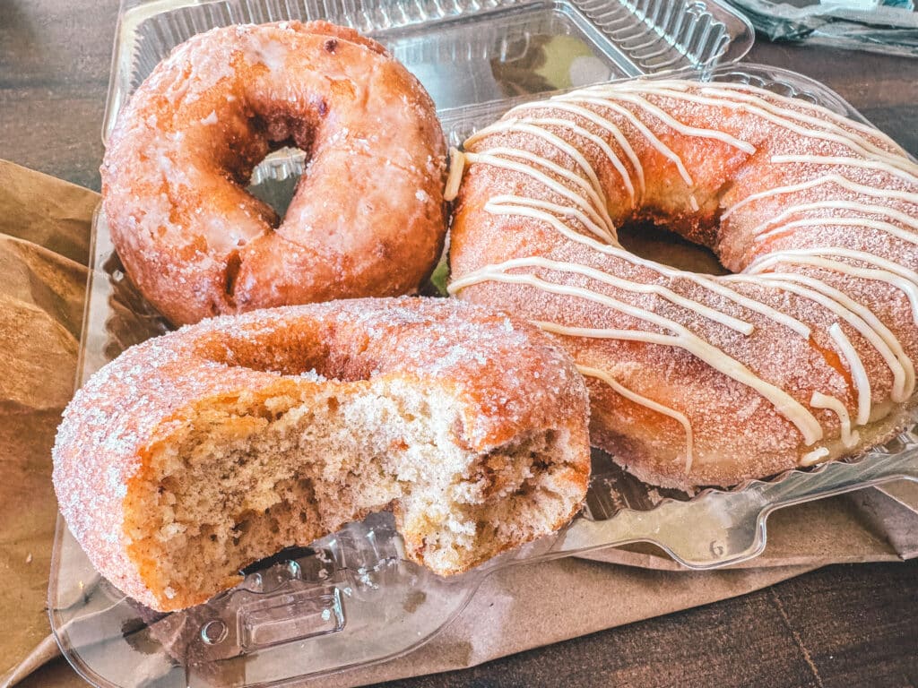 An assortment of apple cider and maple donuts from September farm cheese shop