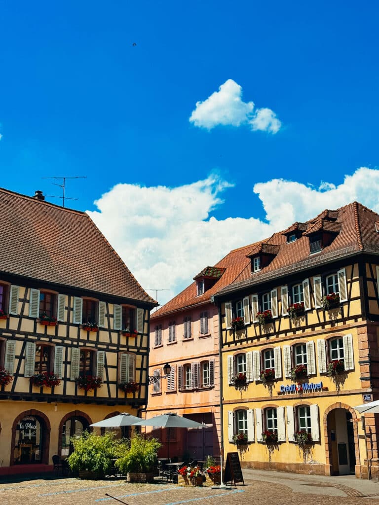 Traditional Alsatian architecture in the Ribeauvillé town square
