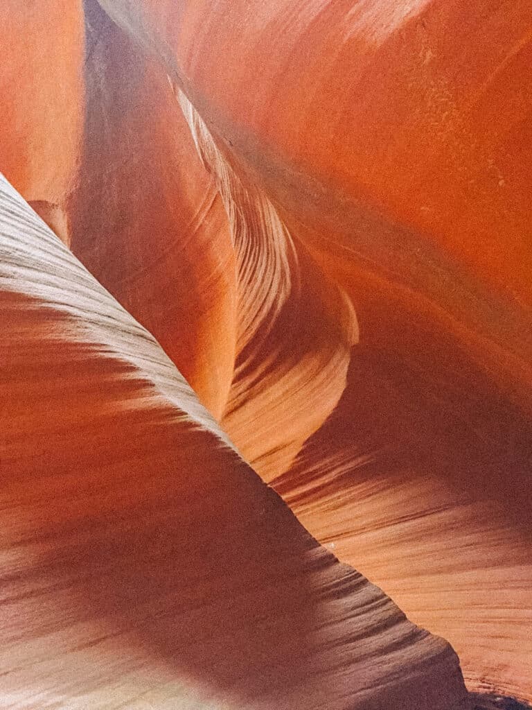 Close-up of Wind Pebble Canyon's curved sandstone walls, highlighting the soft layers and natural striations of Navajo rock