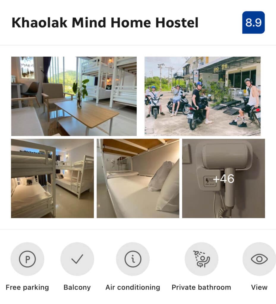 Khaolak Mind Home Hostel blends hostel sociability and comfort with private rooms, a communal kitchen, garden lounging spots, and a warm staff. Ideal for travelers who want privacy + connection.