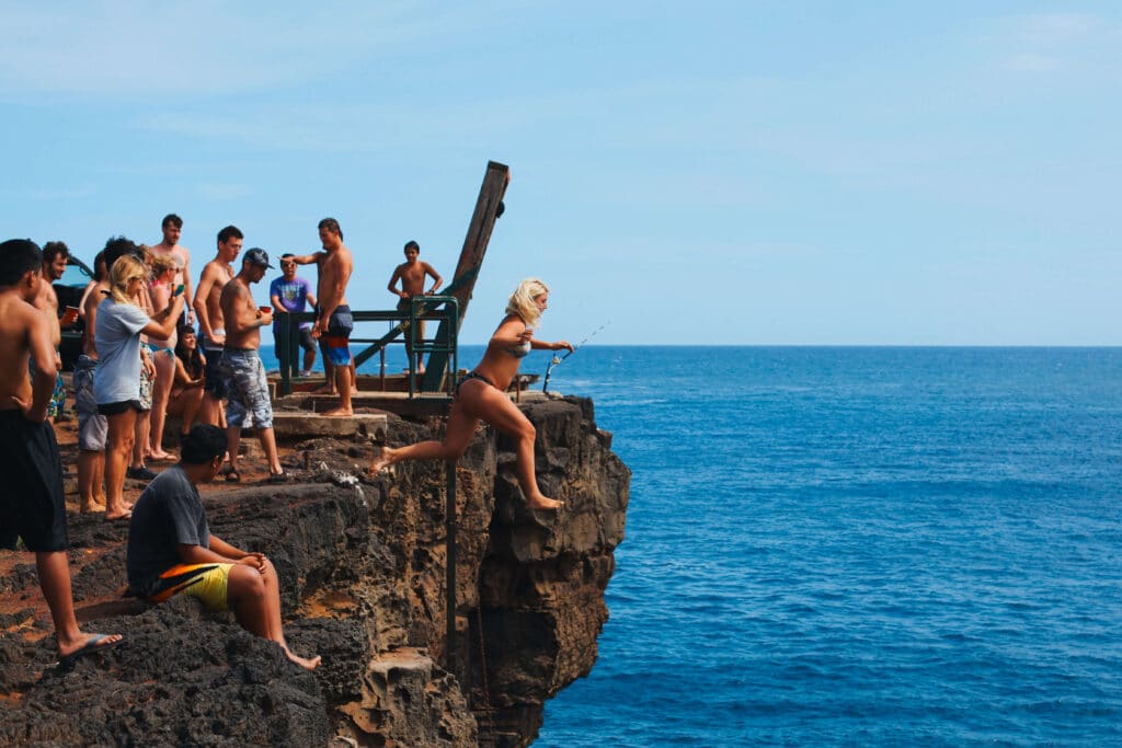 Char across the world jumping off the cliff