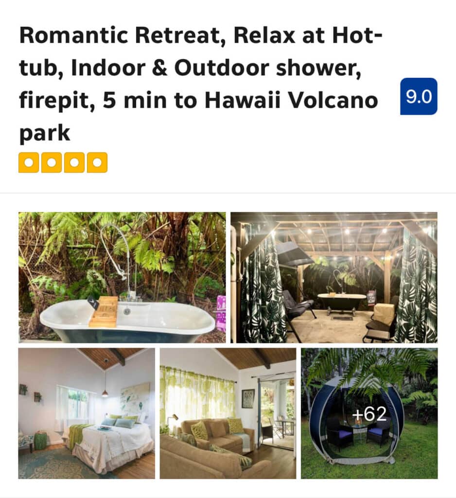 Romantic retreat vacation rental volcano