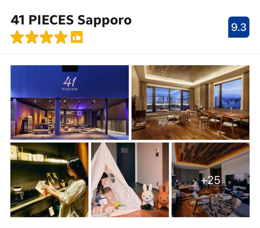 A stylish, apartment-style retreat perfectly positioned in the heart of Sapporo, 41PIECES stands out for its spacious, home-like suites complete with full kitchens, which is ideal for families and groups who want extra room to spread out after a day on the slopes or at the snow festival. It's about a 6-minute walk from Odori Station and approximately a 5-minute walk from the airport limousine bus stop.  The front desk rents out vinyl records, cameras, and other lifestyle gear for guests to use during their stay.