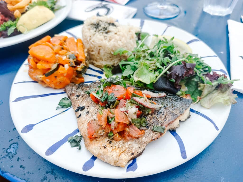 The roasted sea bream with a fresh tomato salsa and roasted carrots