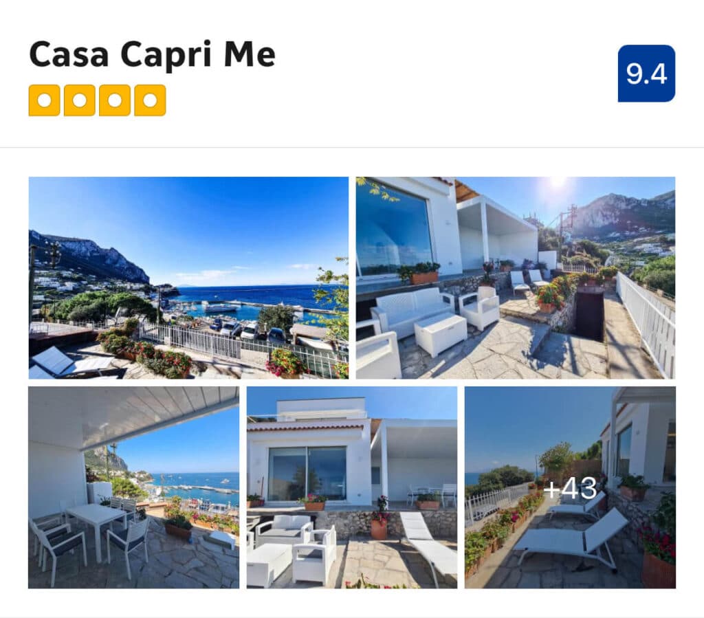 Marina-view terrace and sun-drenched outdoor lounge at Casa Capri Me