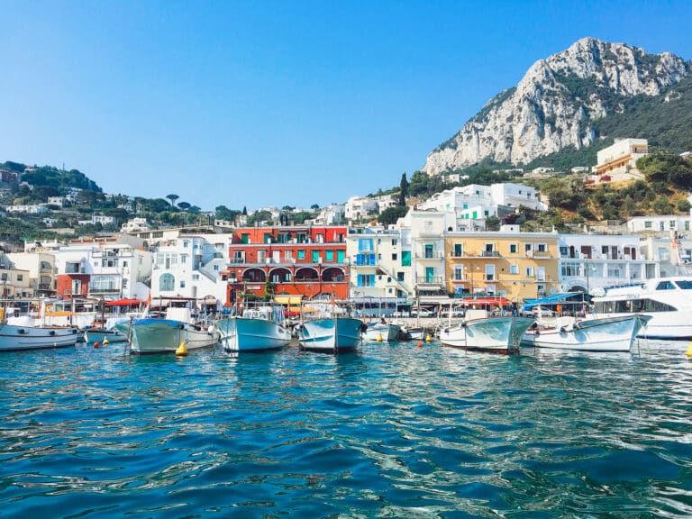 Boats bobbing in the harbor on Capri