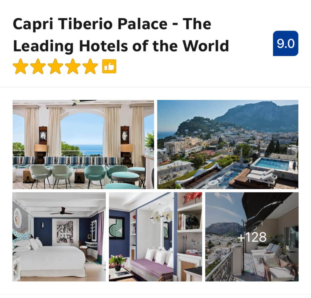 Rooftop pool with panoramic town views at Capri Tiberio Palace