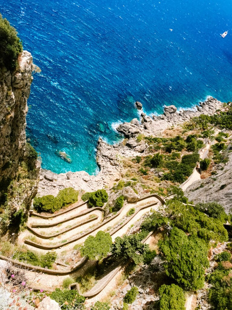 Via Krupp’s dramatic zigzagging switchbacks carved into the cliffs below the Giardini di Augusto on Capri