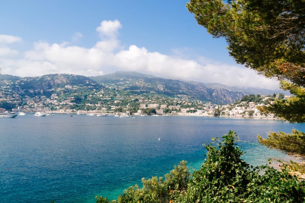 View of Villefranche-sur-Mer across the bay from the Sentier Littoral in Saint-Jean-Cap-Ferrat