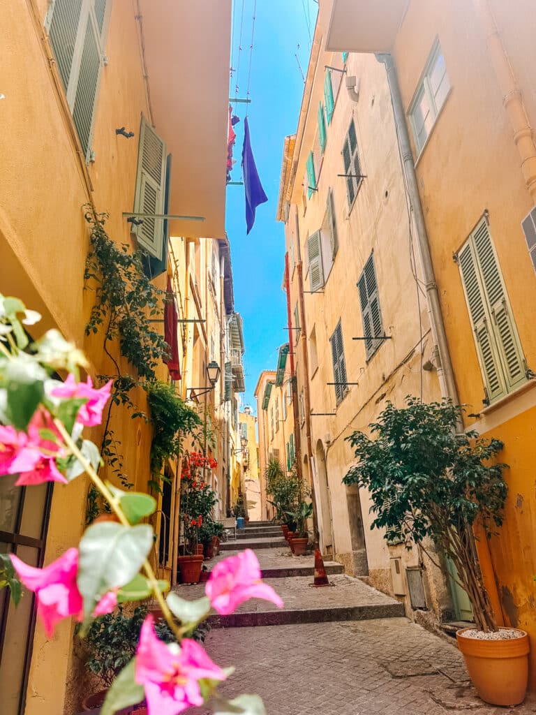 The narrow winding streets in the old town of Villefranche-sur-Mer