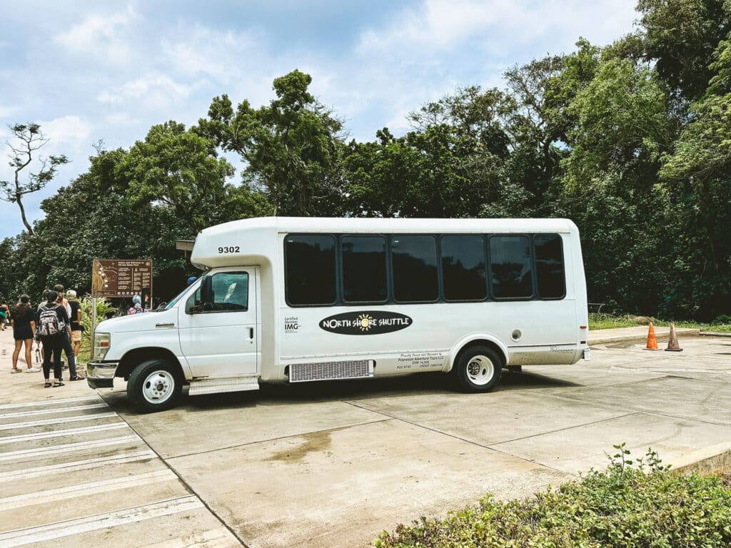The North Shore Shuttle bus that carries visitors into Hāʻena State Park, Kauaʻi