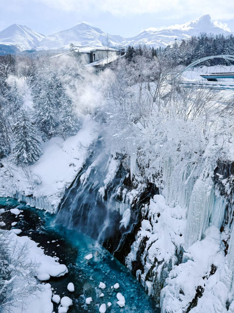 Shirahige Waterfall, a stop on our 2 week Hokkaido Itinerary. See the best of Hokkaido in 14 days.